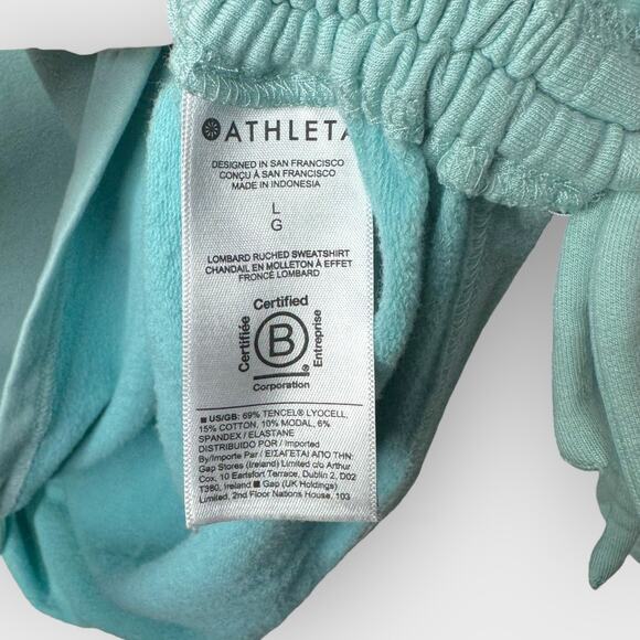 Athleta Lombard Sweatshirt I Large I Reef Green Ruched Crewneck Athleisure Soft - Picture 3 of 9